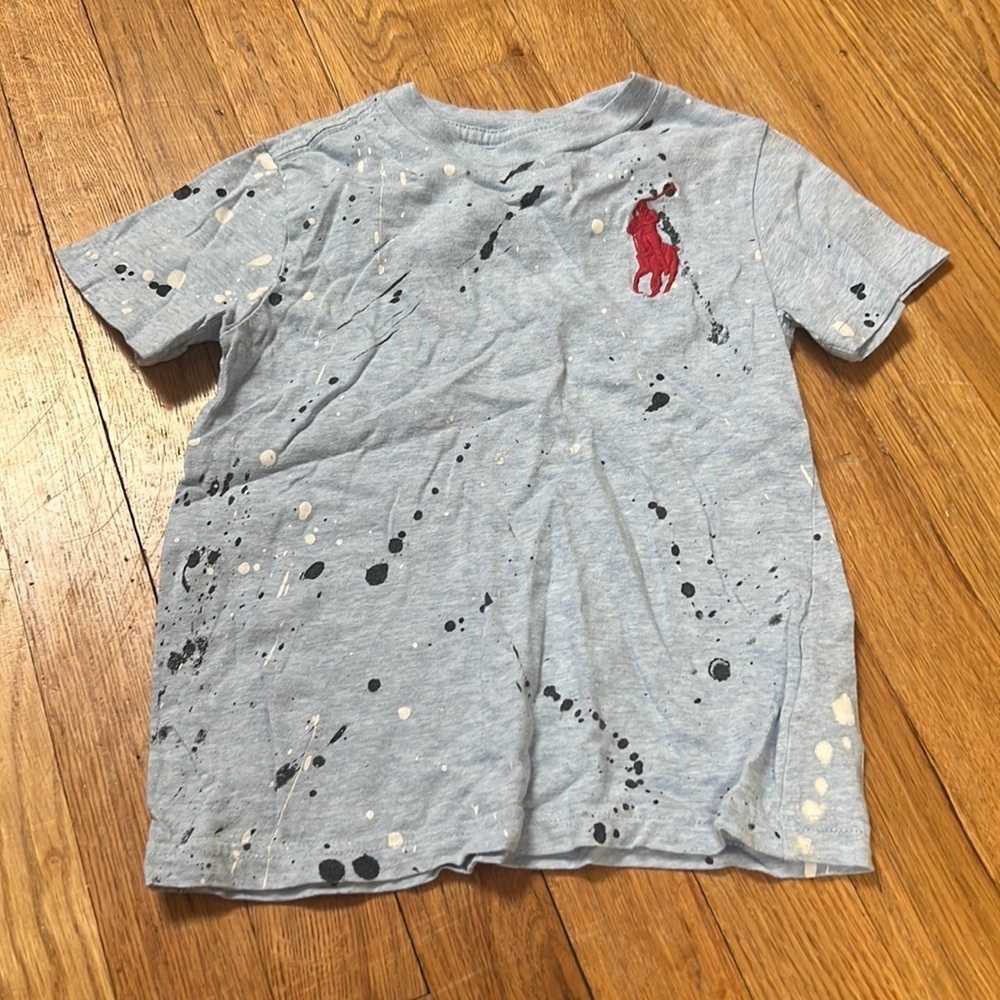 POLO Ralph Lauren Kid’s Light Blue Paint Splattered T-Shirt Size 4